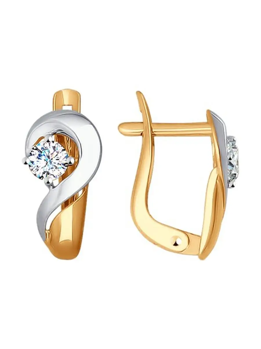 Серьги на английском замке из золота 375 пробы с фианитом