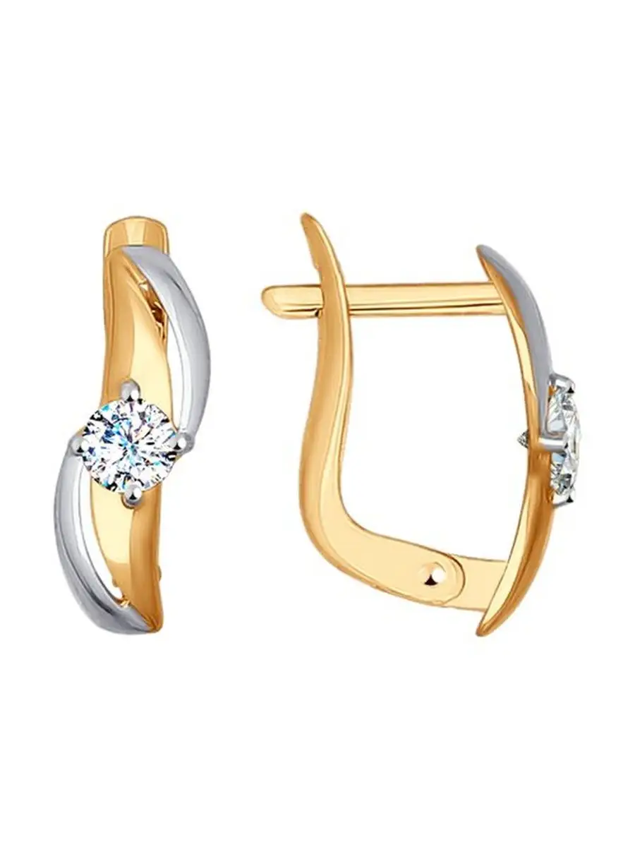 Серьги на английском замке из золота 375 пробы с фианитом