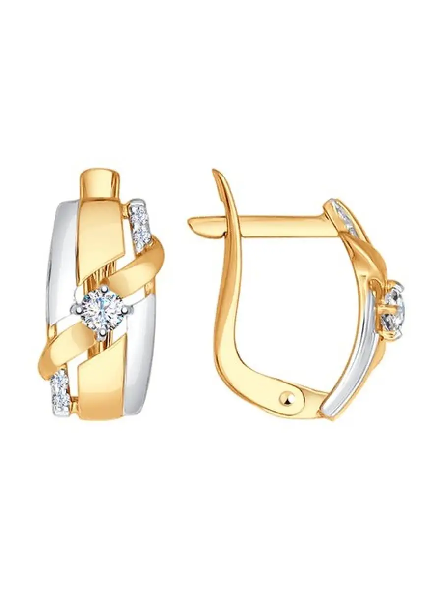 Серьги на английском замке из золота 375 пробы с фианитом