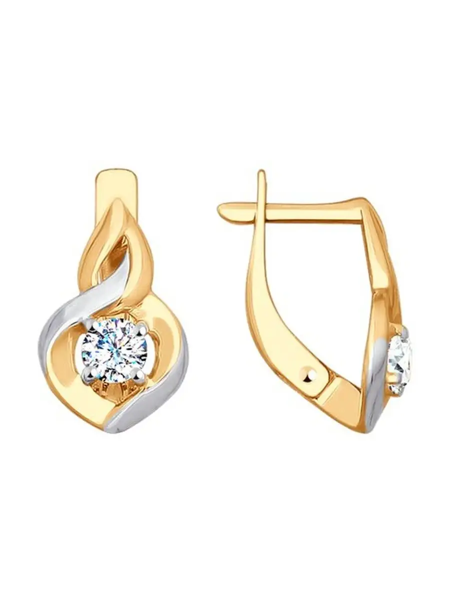 Серьги на английском замке из золота 375 пробы с фианитом