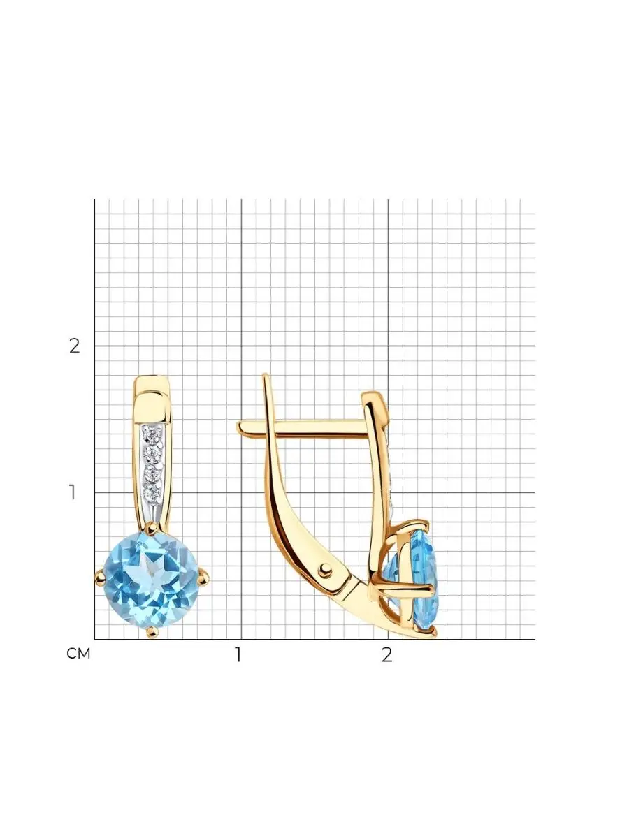 Серьги на английском замке из золота 375 пробы с топазом — фото 2