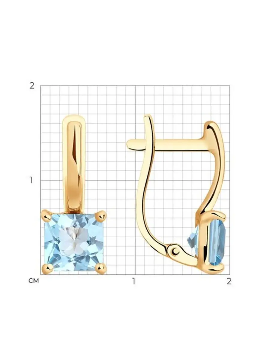 Серьги на английском замке из золота 375 пробы с топазом — фото 2