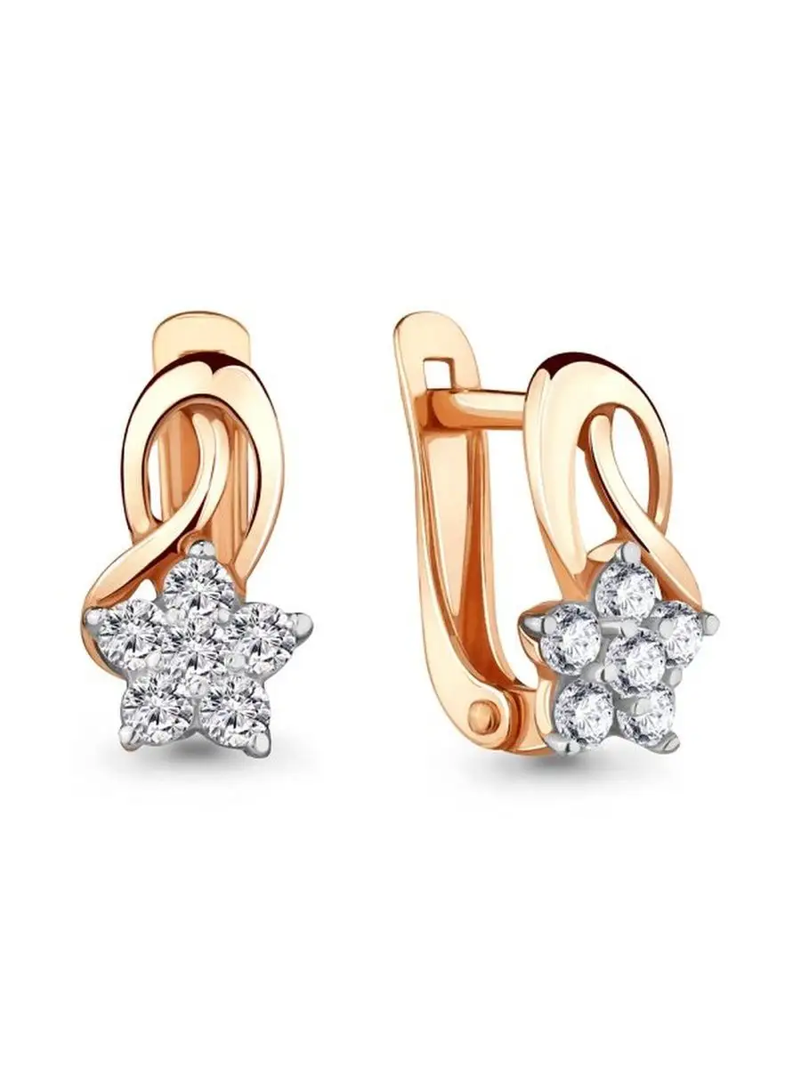 Серьги на английском замке из золота 375 пробы с фианитом