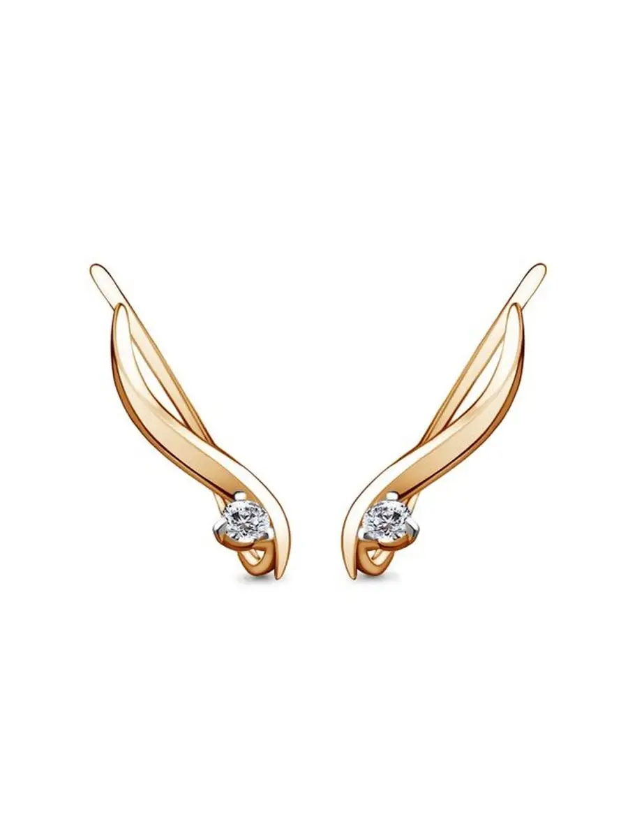 Серьги каффы из золота 375 пробы с фианитом