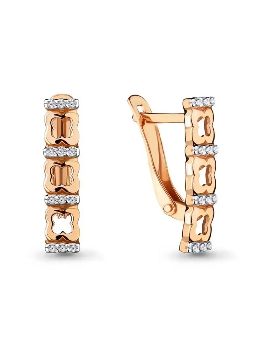 Серьги на английском замке из золота 375 пробы с фианитом