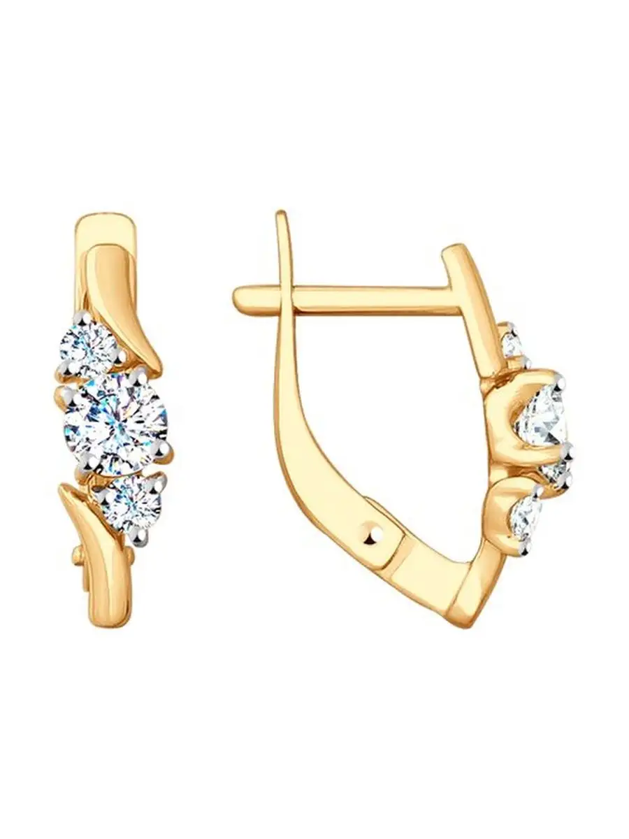 Серьги на английском замке из золота 375 пробы с фианитом