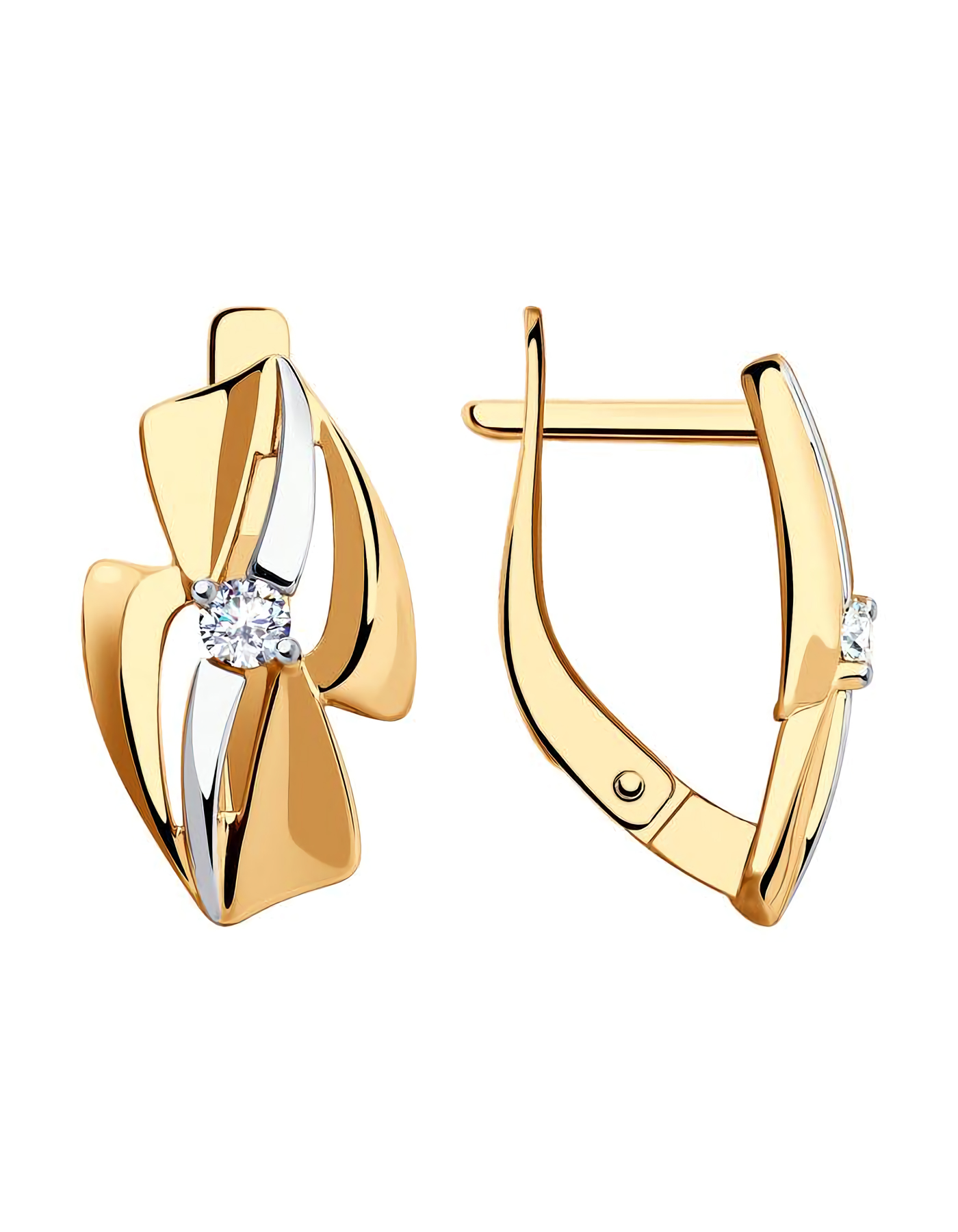 Серьги классические из комбинированного золота
