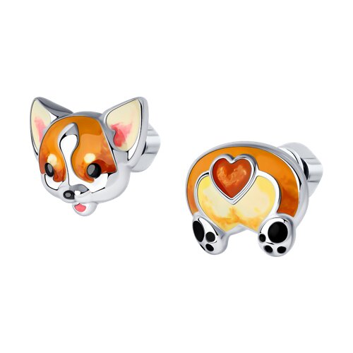 Серьги пусеты из серебра корги