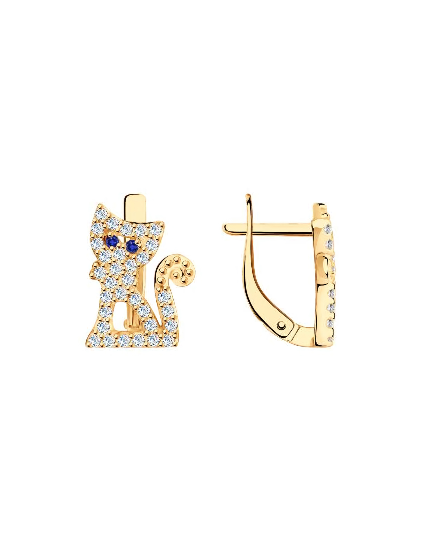 Серьги серебряные позолоченные детские кошечки
