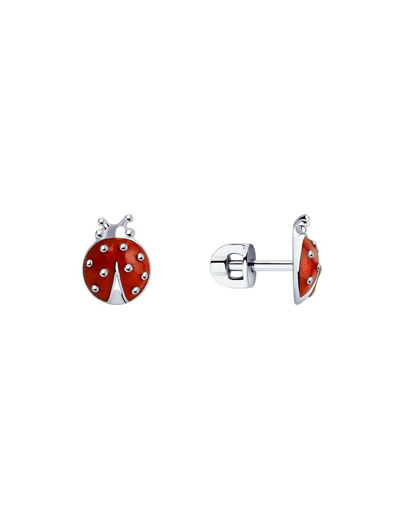 Серьги пусеты гвоздики из серебра божьи коровки