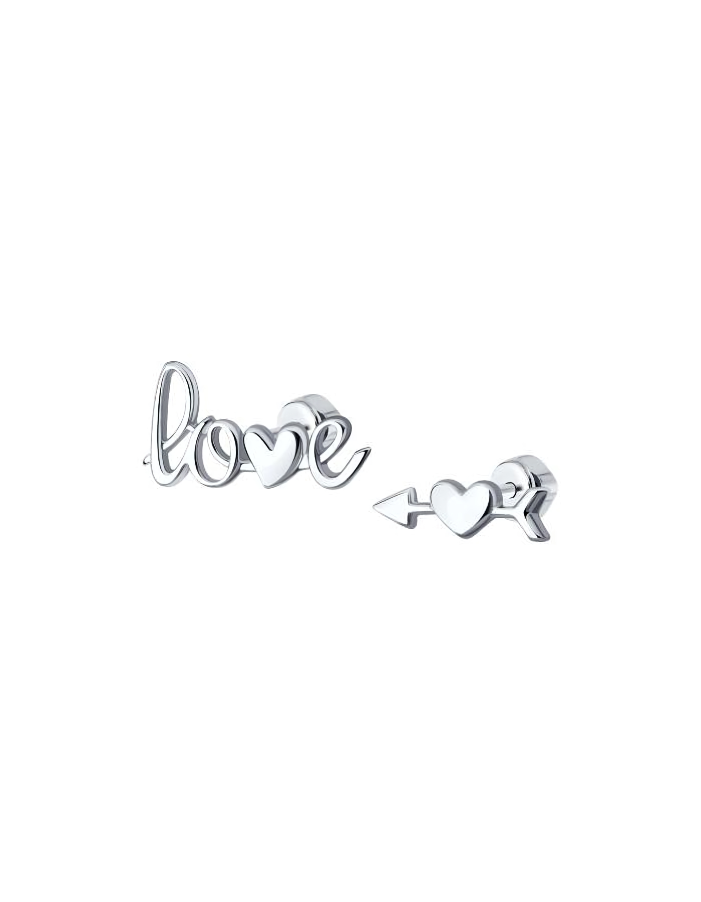 Серьги пусеты непарные серебряные Love