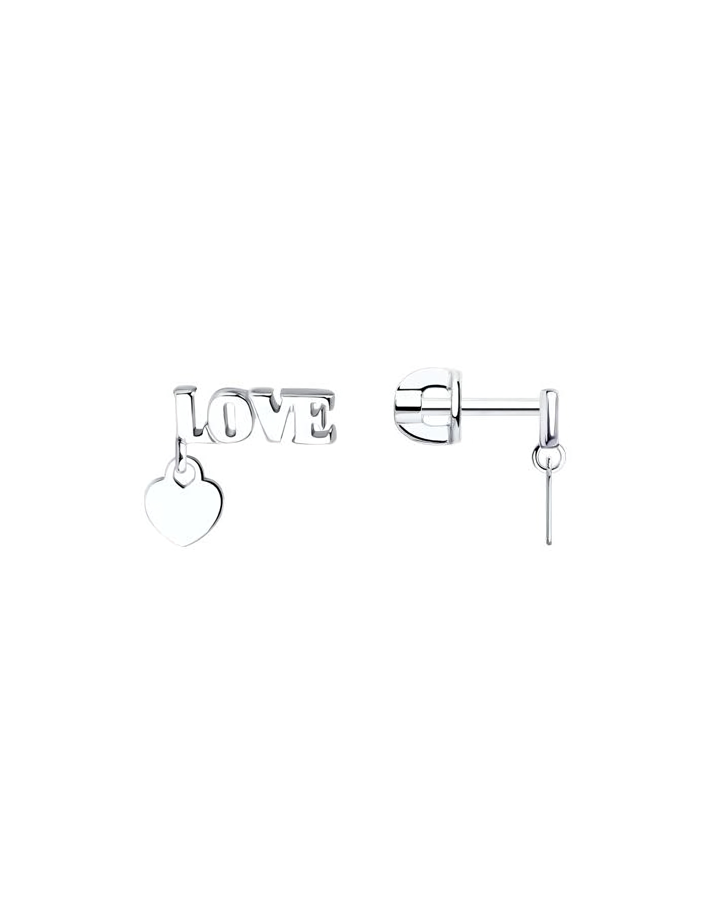 Серьги пусеты гвоздики из серебра love
