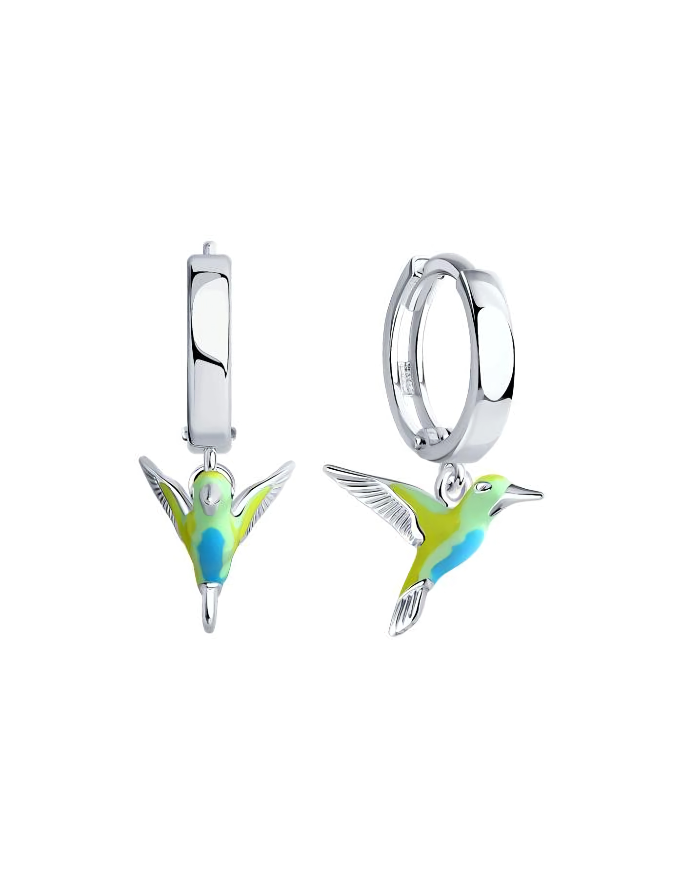 Серьги кольца на подвесной части серебряные аисты — фото 2