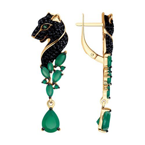 Серьги серебряные на подвесной части пантеры