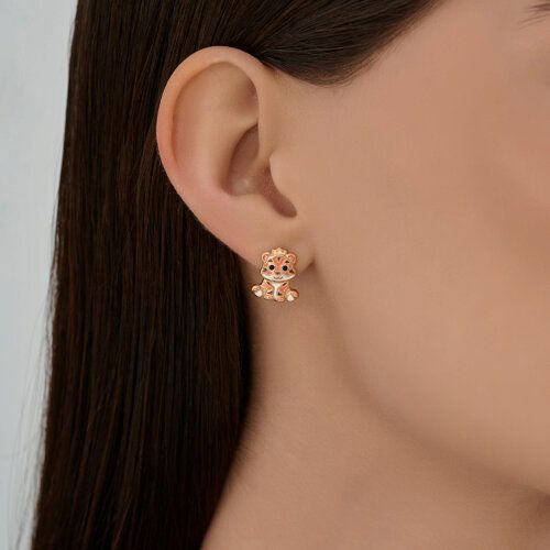 Серьги серебряные позолоченые детские тигренок — фото 3