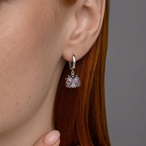 Серьги серебряные на подвесной части божья коровка — фото 3