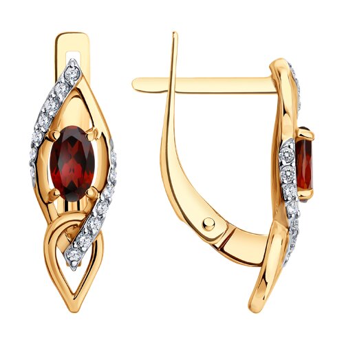 Серьги из золота 585 пробы c гранатом