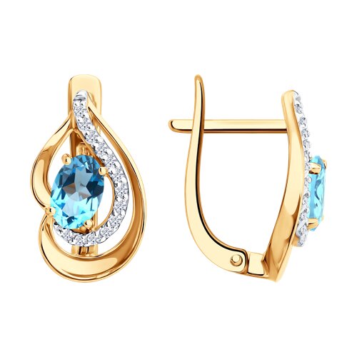 Серьги из золота 585 пробы c топазом