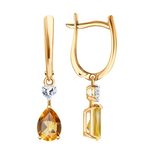 Серьги из золота 585 пробы c цитрином