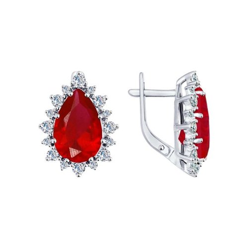Серьги из серебра c рубином