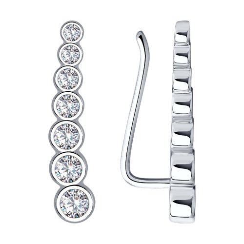 Серьги зажимы из серебра c фианитом