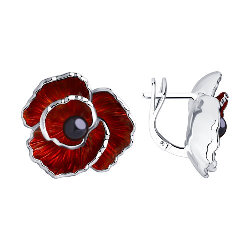 Серьги из серебра c жемчугом маки