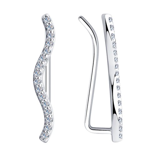 Серьги зажимы из серебра c фианитом