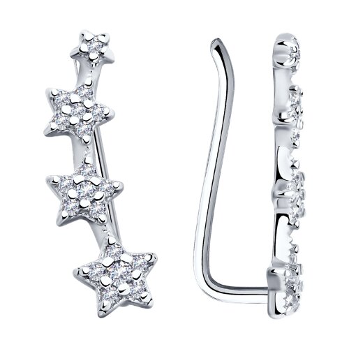Серьги зажимы из серебра c фианитом