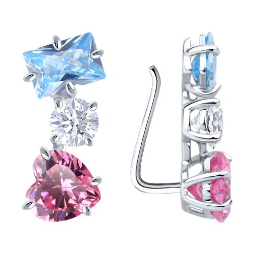 Серьги зажимы из серебра c фианитом