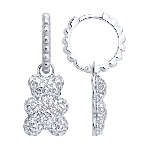 Серьги из серебра c фианитом мишка