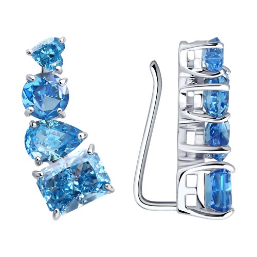 Серьги зажимы из серебра c фианитом