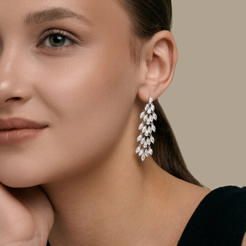 Серьги на подвеске c фианитом — фото 4