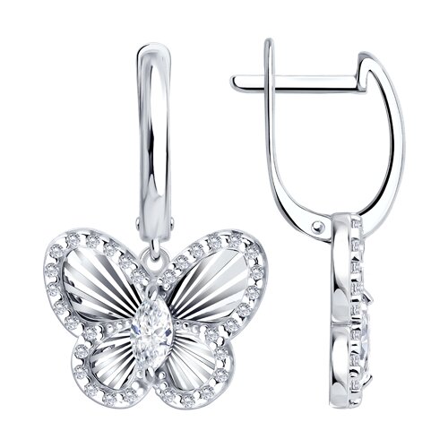 Серьги из серебра c фианитом бабочка
