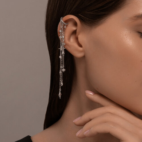 Серьга 1 шт каффы из серебра c фианитом — фото 3