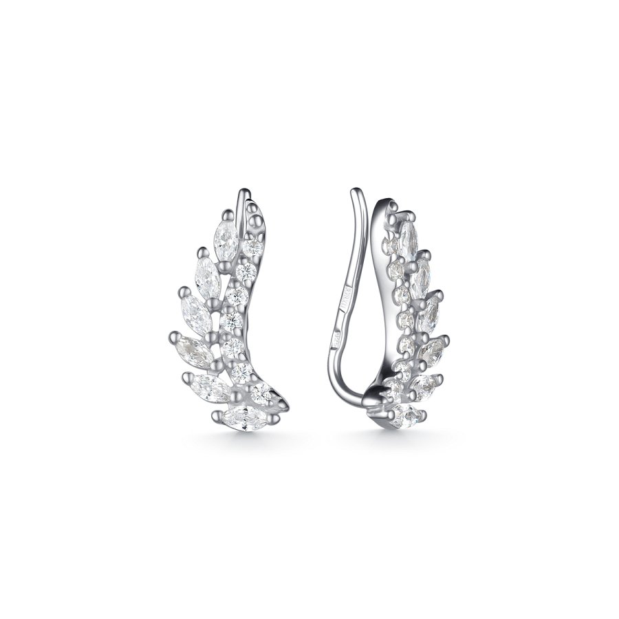 Серьги зажимы из серебра c фианитом