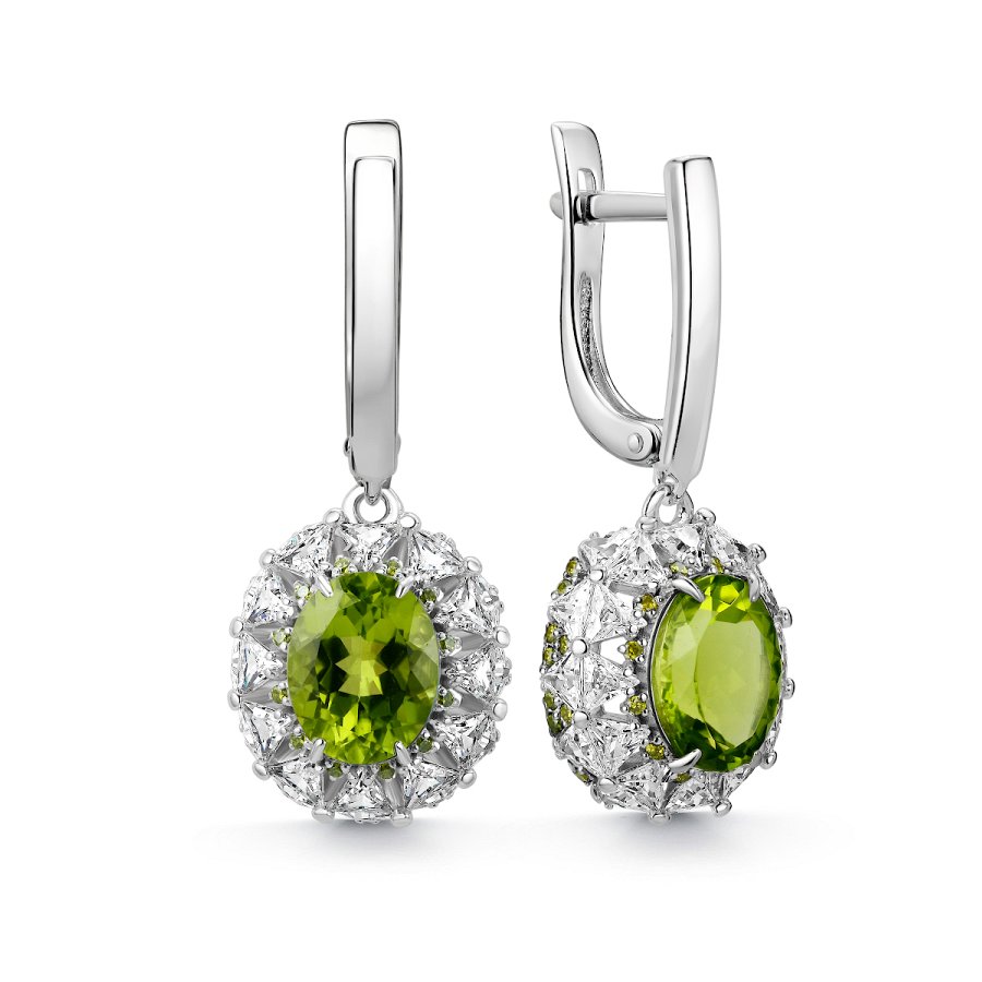 Серьги из серебра c хризолитом