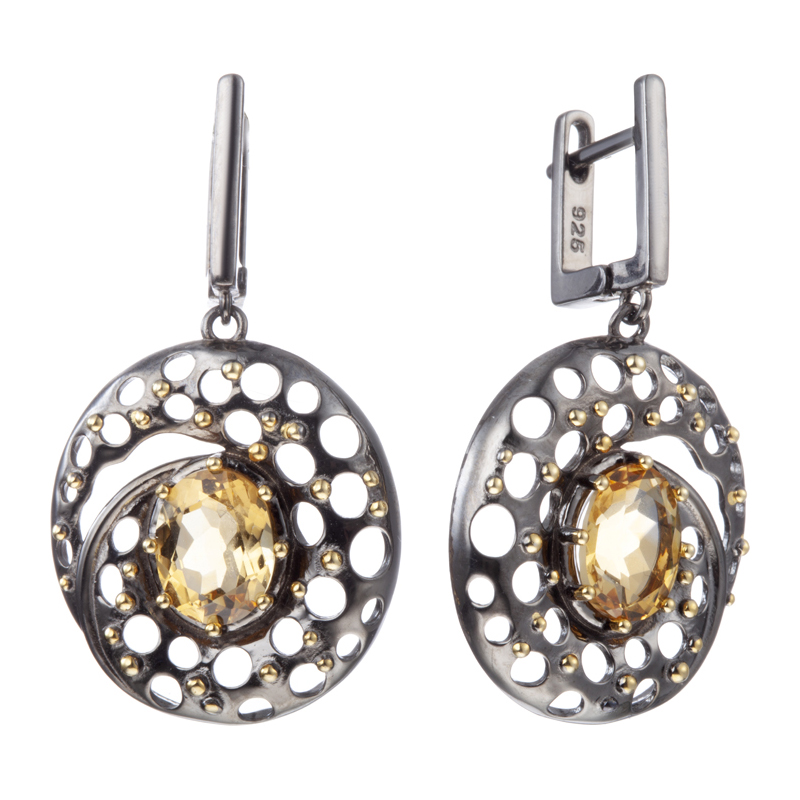 Серьги из серебра c цитрином