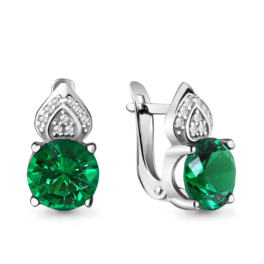 Серьги из серебра c изумрудом