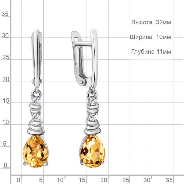 Серьги из серебра c цитрином — фото 2