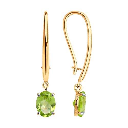 Серьги из золота 585 пробы c хризолитом