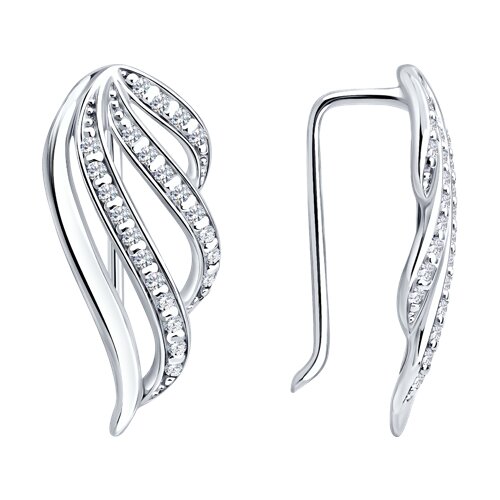Серьги зажимы из серебра c фианитом