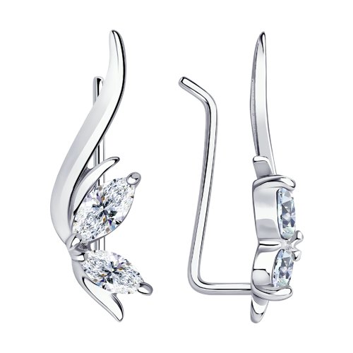 Серьги зажимы из серебра c фианитом