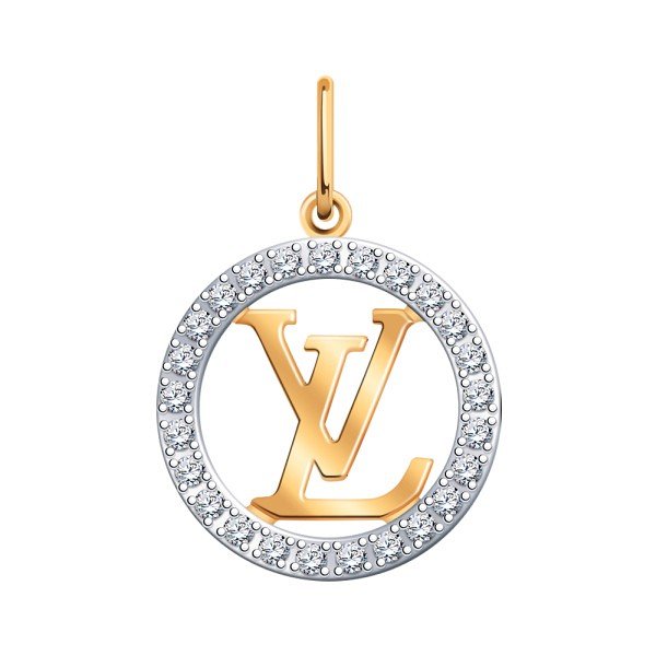 Подвеска буквы LV из золота 585 пробы c фианиом