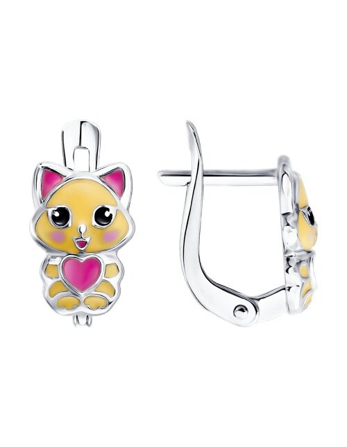 Серьги кошка серебряные